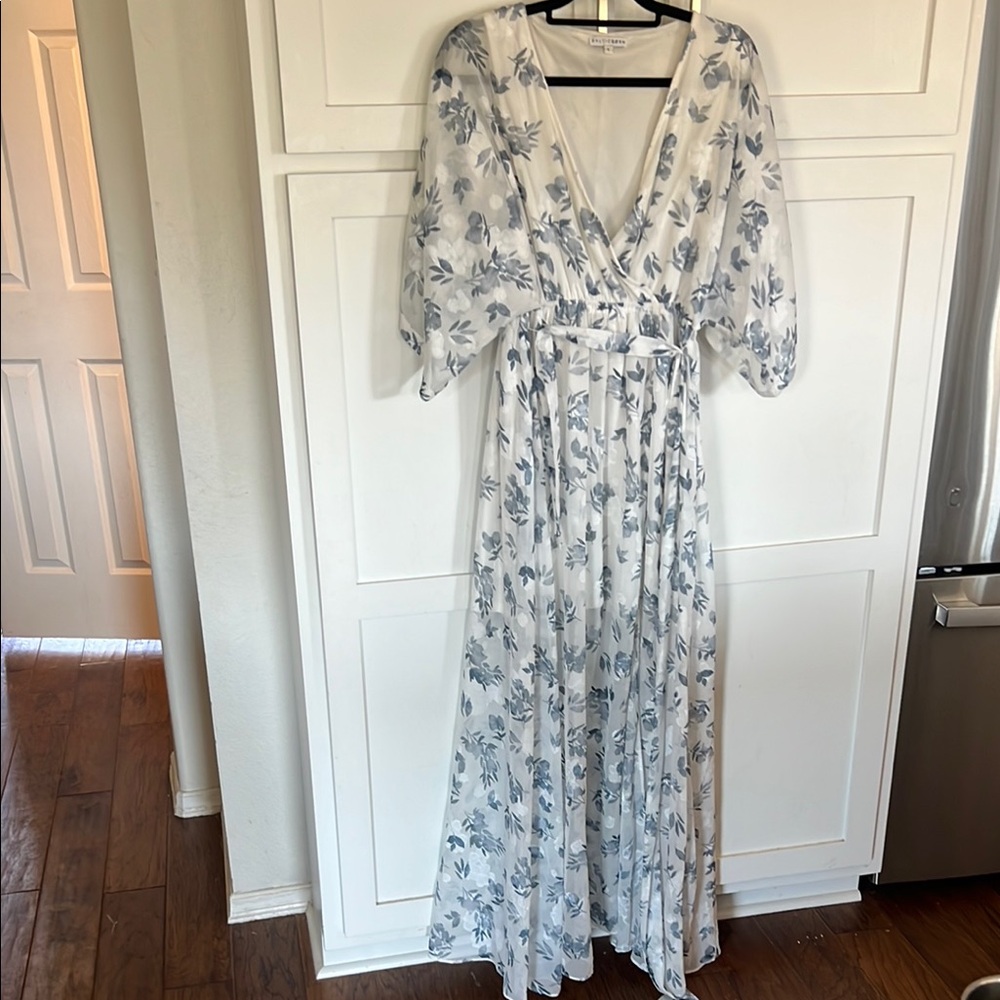 Floral White and Blue Maxi Dress